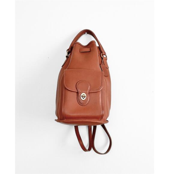 Coach Handbags - Vintage 90s Coach Handle Sling Backpack British Tan Leather Bucket Bag # 9992